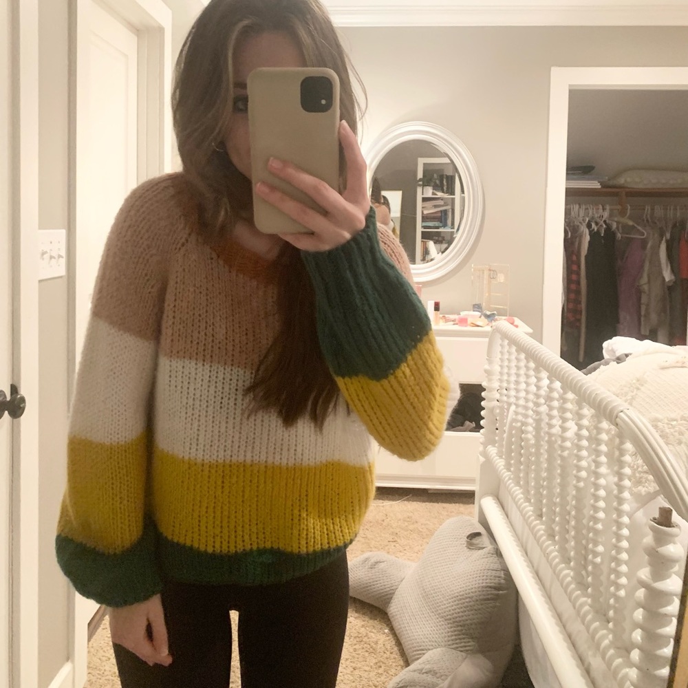 Listicle Boutique Womens Striped Color Block Knit Sweater- Size Small